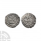 Henry VII - London - AR Halfpenny 1485-1509 A.D. Class IIIa. Obv: facing bust with illegible legend. Rev: long cross and pellets dividing CIVI TAS LON...