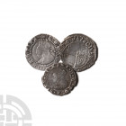 Elizabeth I - Halfgroats and Penny [3] 1560-1592 A.D. Group comprising: halfgroats (2; 'hand' mintmark); penny ('martlet' mintmark). 2.35 grams total....