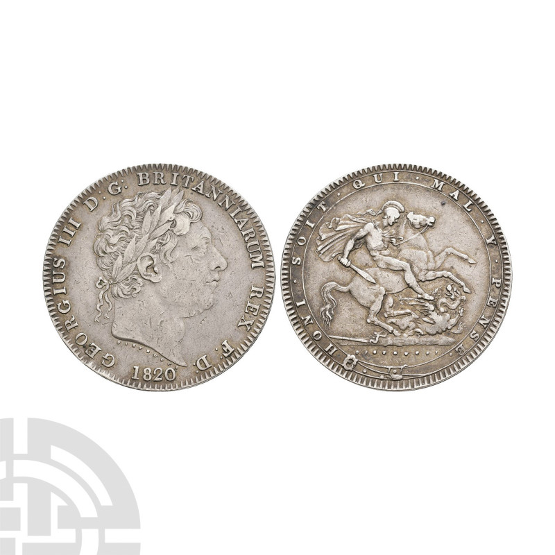 George III - 1820 LX - Crown Dated 1820 A.D. New coinage. Obv: profile bust with...