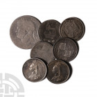 William III to Victoria - Halfcrown and Shillings [7] Dated 1695-1889 A.D. Group comprising: halfcrown (George IV, 1820); shillings, William III (1695...