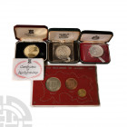 Islands - 1966 - Cased Coin Set and Crowns [6] Dated 1966 to 1972 A.D. Guernsey, silver wedding 25 pence, 1972; Isle of Man, silver wedding 25 pence, ...