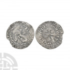 Netherlands - Willem V - Double Groat 1354-1388 A.D. Obv: helmetted lion seated the left within tressure with GVILLELMVS DVX COMES HOLA Z ZELANDIE leg...
