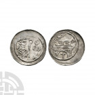 Germany - Abbey of Selz - Agnus Dei Pfennig 12th century A.D. Obv: abbot facing right holding crozier with figure facing left before. Rev: arch surmou...