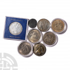 Replica Coins Group [8] 20th century A.D. Group comprising replicas for: Roman, Lucius Verus, sestertius; Viking, lead penny; Spanish America, Charles...
