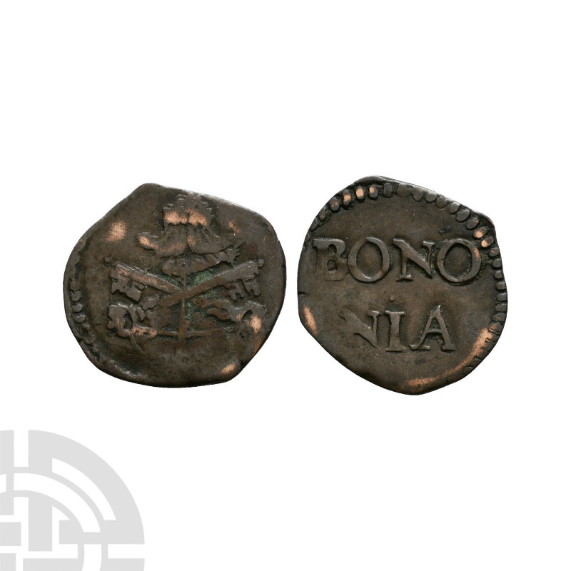 Papal States - Bologna - Sede Vacante Billon Quattrino 1590-1592 A.D. Obv: cross...