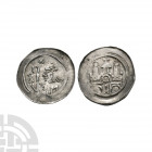 Germany - Abbey of Selz - Abbey Pfennig 12th century A.D. Obv: profile bust holding crozier. Rev: facade of abbey. See Nessel. 0.95 grams. . Property ...