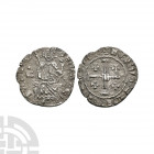 Crusader Issues - Cyprus - Hugh IV - AR Gros 1324-1359 A.D. Famagusta mint(?). Obv: ?VGV? R?I D?I legend with king seated facing on throne decorated w...