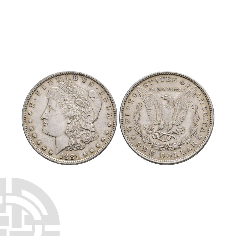 USA - 1881 - Morgan Dollar Dated 1881 A.D. Philadelphia mint. Obv: profile bust ...