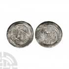 Germany - Abbey of Selz - Abbey Pfennig 12th century A.D. Obv: profile bust holding crozier. Rev: facade of abbey. See Nessel. 0.93 grams. . Property ...