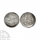 Germany - Abbey of Selz - Abbey Pfennig 12th century A.D. Obv: profile bust holding crozier. Rev: facade of abbey. See Nessel. 0.93 grams. . Property ...
