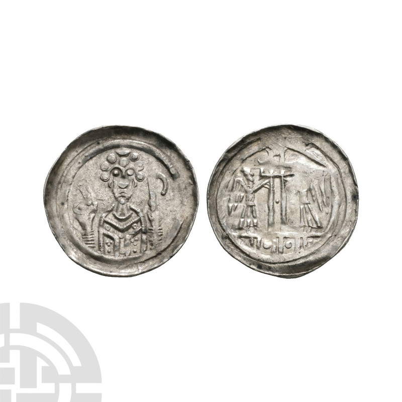 Germany - Abbey of Selz - Two Angels Pfennig 12th century A.D. Obv: bust of abbo...