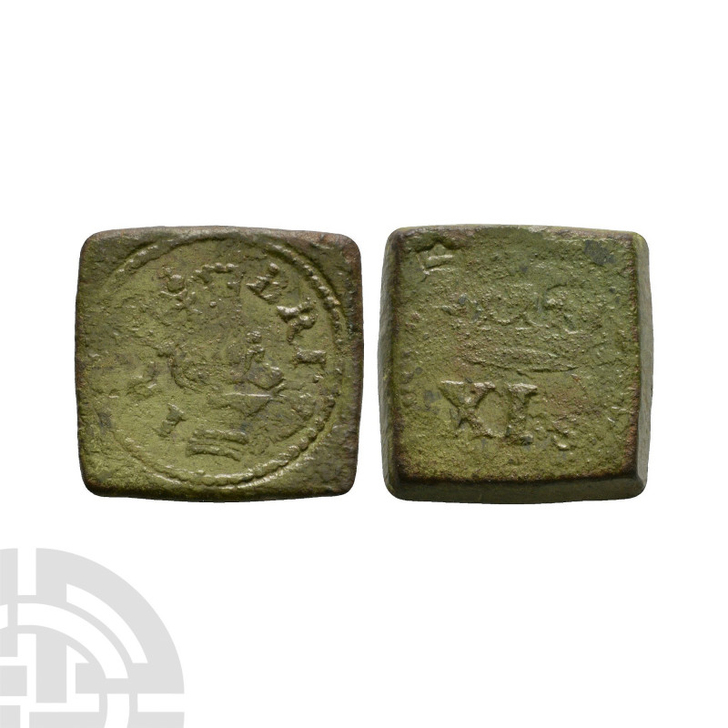 James I - Double Crown Weight 17th century A.D. Square type. Obv: profile bust w...