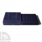 Velvet Coin Tray Group [15] 21st century A.D. Group comprising: fifteen dark blue coin trays for various sizes. 700 grams total, 24 x 19.5 cm each. (9...