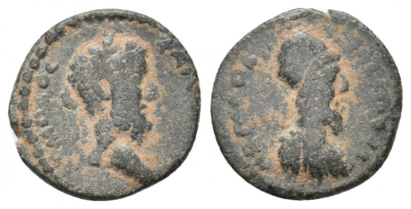 MESOPOTAMIA, Edessa. Abgar VIII with Commodus, 177-192 AD. AE. 1.92 g. 15.50 mm.