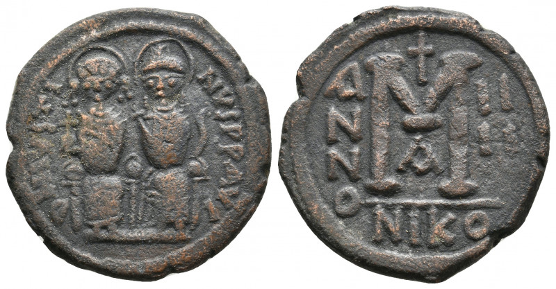 JUSTIN II, 565-578 AD. AE, Follis. Nicomedia. 14.41 g. 30.30 mm.