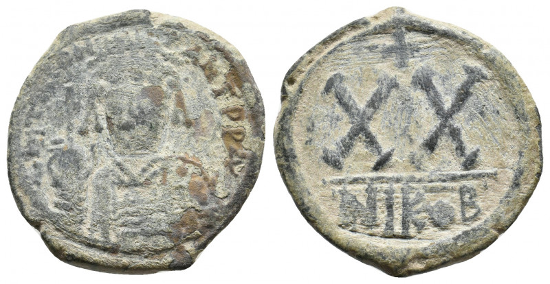 TIBERIUS II CONSTANTINE, 578-582 AD. AE, Half Follis. Nicomedia. 8.16 g. 26.10 m...