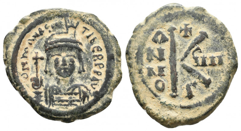 MAURICE TIBERIUS, 582-602 AD. AE, Half Follis. 6.19 g. 27 mm.