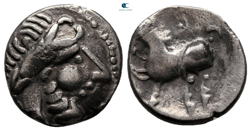 Danube Region. 'Kugelwange' type 200-100 BC. 
Drachm AR

15 mm, 1,79 g


...