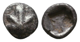 Extremely RARE Rhodos, Kamiros AR Obol. Circa 500-460 BC. Aiginetic standard. Fig leaf / Rough incuse square. SNG Keckman 323-4; cf. BMC p. 224, 10; H...
