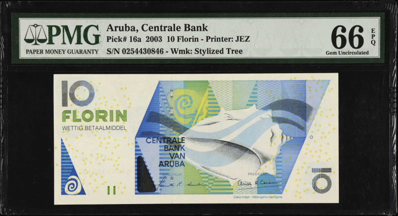ARUBA. Centrale Bank van Aruba. 10 Florin, 2003. P-16a. PMG Gem Uncirculated 66 ...