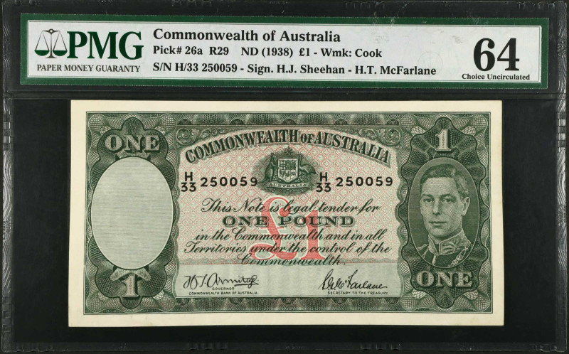 AUSTRALIA. Commonwealth Bank of Australia. 1 Pound, ND (1938). P-26a. PMG Choice...