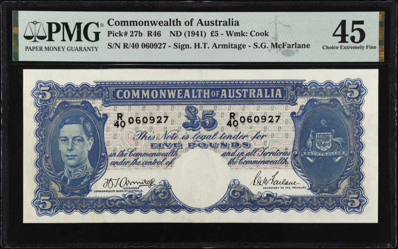 AUSTRALIA. Commonwealth of Australia. 5 Pounds, ND (1941). P-27b. PMG Choice Ext...