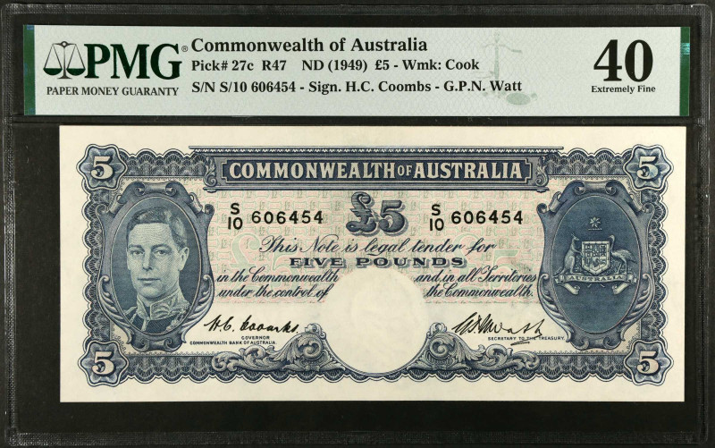 AUSTRALIA. Commonwealth Bank of Australia. 5 Pounds, ND (1949). P-27c. PMG Extre...