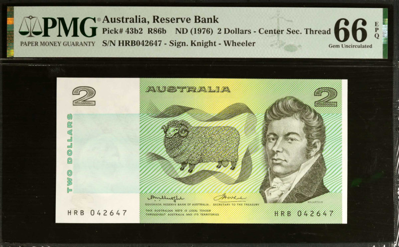 AUSTRALIA. Reserve Bank of Australia. 2 Dollars, ND (1976). P-43b2. PMG Gem Unci...