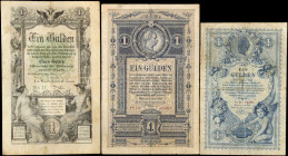 AUSTRIA. Lot of (3). Mixed Banks. 1 Gulden, 1866-88. P-A150, A153 & A156. Fine.
Damage/issues are noticed. SOLD AS IS/NO RETURNS. 
Estimate $80.00 -...