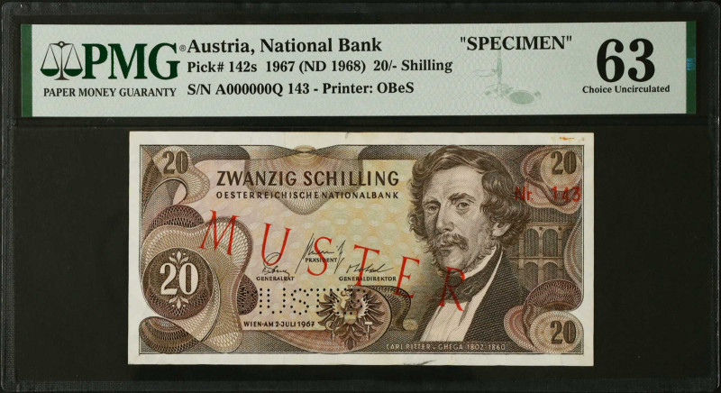 AUSTRIA. Oesterreichische Natonalbank. 20 Shilling, 1967 (ND 1968). P-142s. Spec...