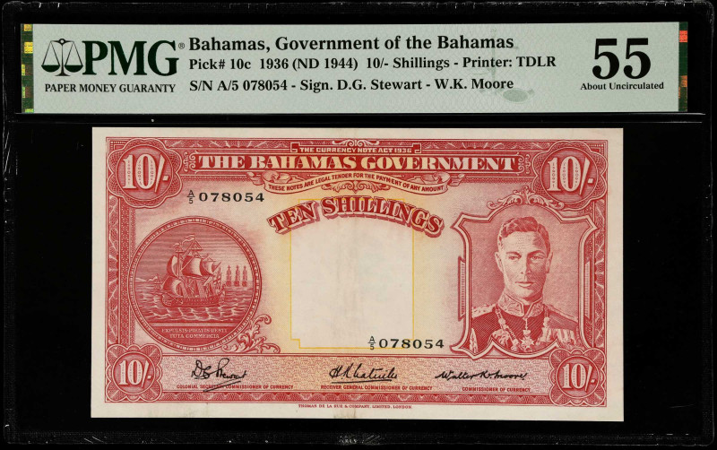 BAHAMAS. Government of the Bahamas. 10 Shillings, 1936 ND (1944). P-10c. PMG Abo...