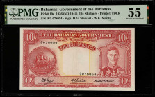 BAHAMAS. Government of the Bahamas. 10 Shillings, 1936 ND (1944). P-10c. PMG About Uncirculated 55.
Estimate $500.00 - $750.00