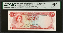 BAHAMAS. Lot of (3). Mixed Banks. 3, 5 & 10 Dollars, 1965-74 (ND 1984). P-19a, 45b & 46a. PMG Choice Extremely Fine 45 to Choice Uncirculated 64.
Est...