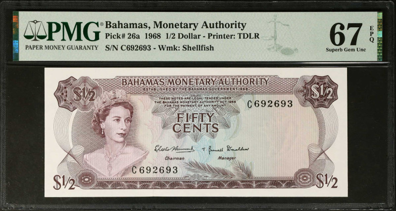BAHAMAS. Monetary Authority. 1/2 Dollar, 1968. P-26a. PMG Superb Gem Uncirculate...