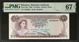 BAHAMAS. Monetary Authority. 1/2 Dollar, 1968. P-26a. PMG Superb Gem Uncirculated 67 EPQ.
Estimate $100.00 - $200.00