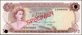 BAHAMAS. Bahamas Monetary Authority. 50 Cents, 1968. P-26s. Specimen. Uncirculated.
Estimate $100.00 - $150.00