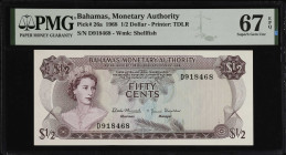 BAHAMAS. Lot of (4). Mixed Banks. 1/2, 1 & 3 Dollars, 1968-74 (ND 1984). P-26a, 42a, 43b & 44a. PMG Choice About Uncirculated 58 EPQ to Superb Gem Unc...