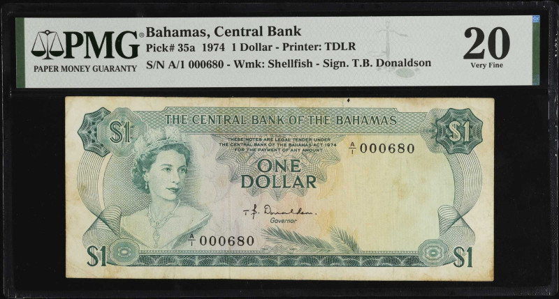 BAHAMAS. The Central Bank of the Bahamas. 1 Dollar, 1974. P-35a. Three Digit Ser...
