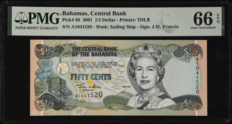 BAHAMAS. The Central Bank of the Bahamas. 1/2 Dollar, 2001. P-68. PMG Gem Uncirc...