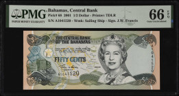 BAHAMAS. The Central Bank of the Bahamas. 1/2 Dollar, 2001. P-68. PMG Gem Uncirculated 66 EPQ.
Estimate $100.00 - $200.00