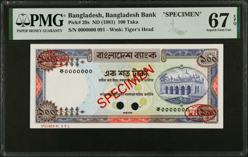 BANGLADESH. Bangladesh Bank. 100 Taka, ND (1981). P-29s. Specimen. PMG Superb Ge...
