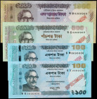 BANGLADESH. Lot of (4). Bangladesh Bank. 100, 500 & 1000 Taka, 2011-21. P-57gs, 57hs, 58f2s & 59gs. Specimens. Uncirculated.
Estimate $50.00 - $70.00