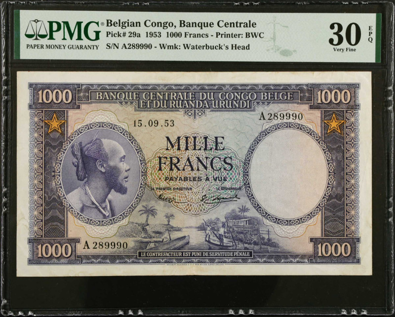 BELGIAN CONGO. Banque Centrale du Congo Belge et du Ruanda-Urundi. 1000 Francs, ...