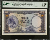 BELGIAN CONGO. Banque Centrale du Congo Belge et du Ruanda-Urundi. 1000 Francs, 1953. P-29a. PMG Very Fine 30 EPQ.
Printed by BWC. Watermark of Water...