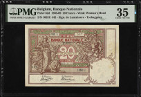 BELGIUM. Banque Nationale. 20 Francs, 1905-09. P-62d. PMG Choice Very Fine 35.
Dated June 20th, 1907. Watermark of woman's head. Signature combinatio...