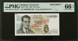 BELGIUM. Lot of (5). Banque Nationale de Belgique. 20, 100, 500, 1000 & 5000 Francs, 1961-77. P-134s-138s. Specimens. PMG Choice Uncirculated 63 EPQ &...