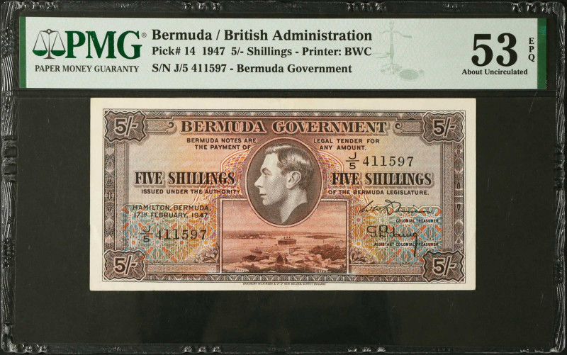 BERMUDA. Bermuda Government. 5 Shillings, 1947. P-14. PMG About Uncirculated 53 ...
