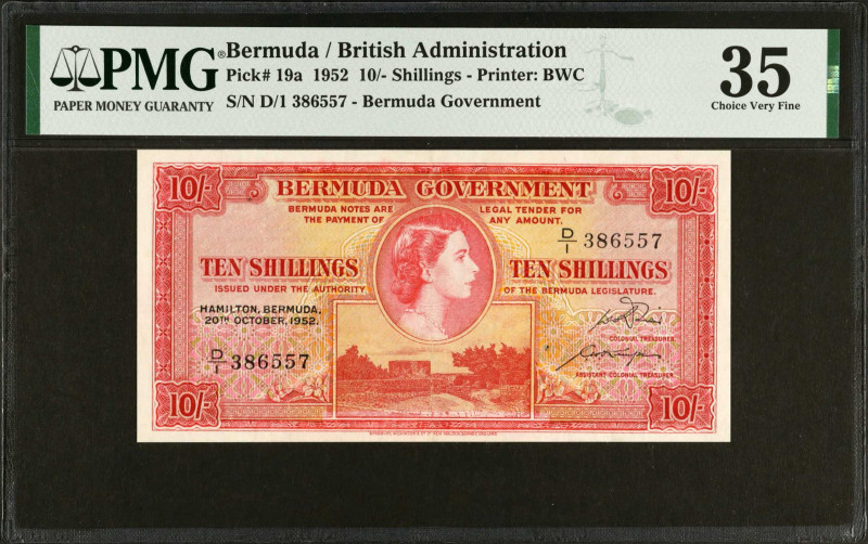 BERMUDA. Bermuda Government. 10 Shillings, 1952. P-19a. PMG Choice Very Fine 35....