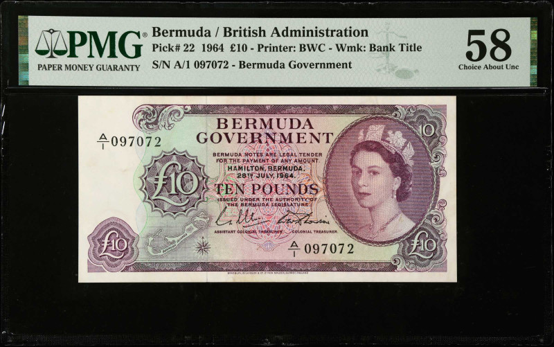 BERMUDA. Bermuda Government. 10 Pounds, 1964. P-22. PMG Choice About Uncirculate...