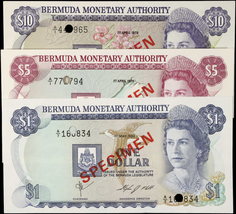 BERMUDA. Lot of (3). Bermuda Monetary Authority. 1, 5 & 10 Dollars, 1978-84. P-2...